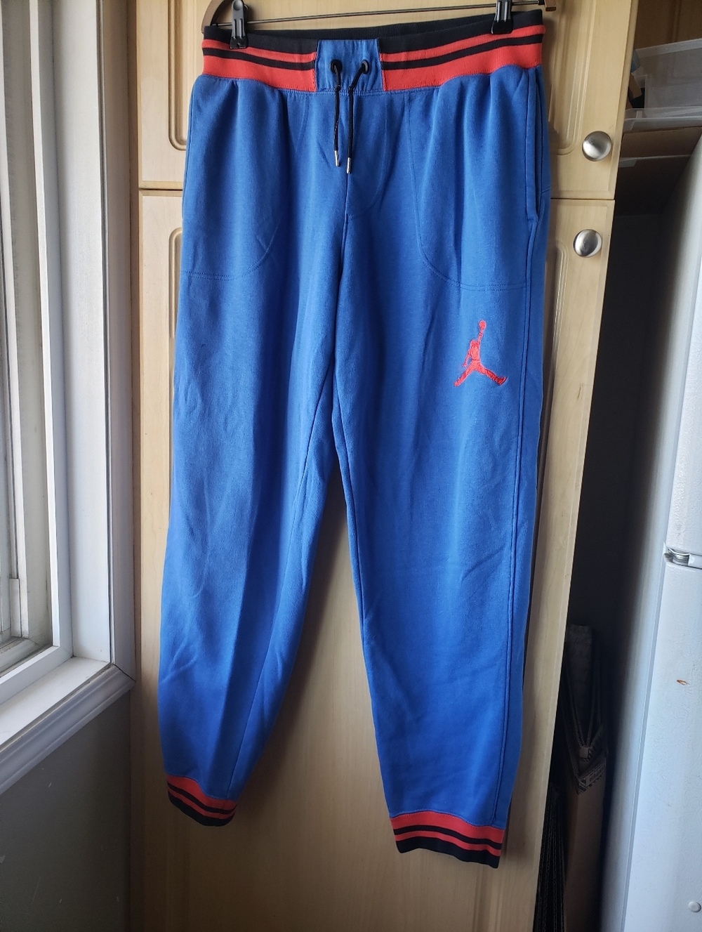 Jordan Men's Cotton Blue Jogger Sweatpants with Red Trim